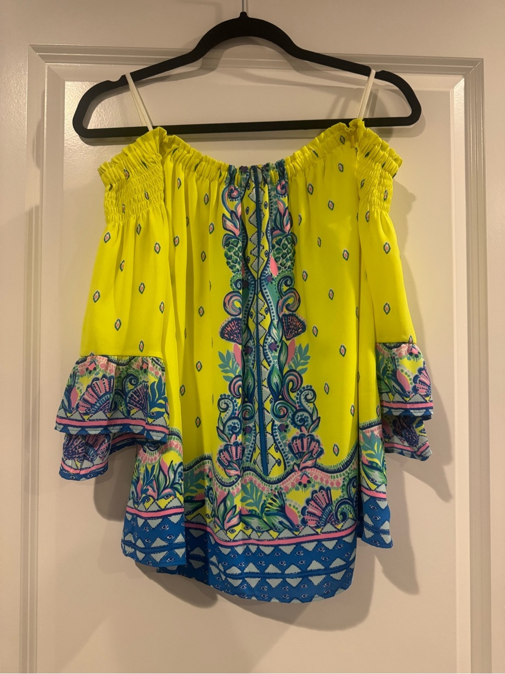 Bright Yellow Off-Shoulder Lilly Pulitzer Floral Print Top